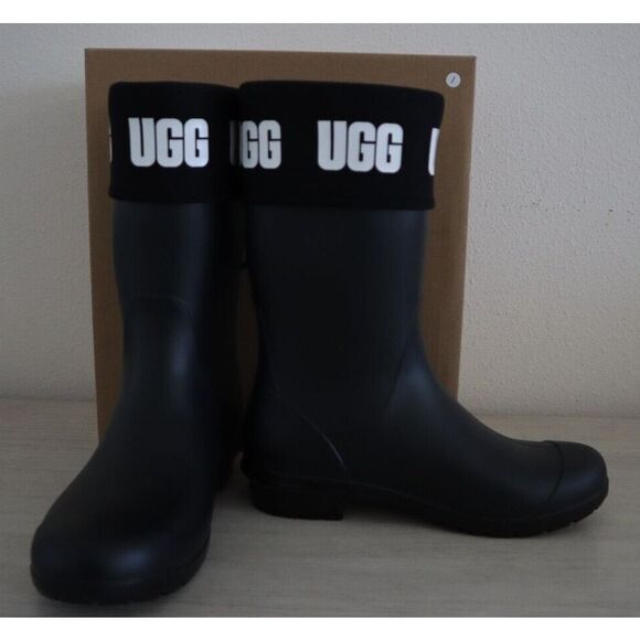 UGG 1110732 Women's Sz 5 Black Sienna Matte Graphic Logo Rubber Rain Boots - Picture 3 of 8